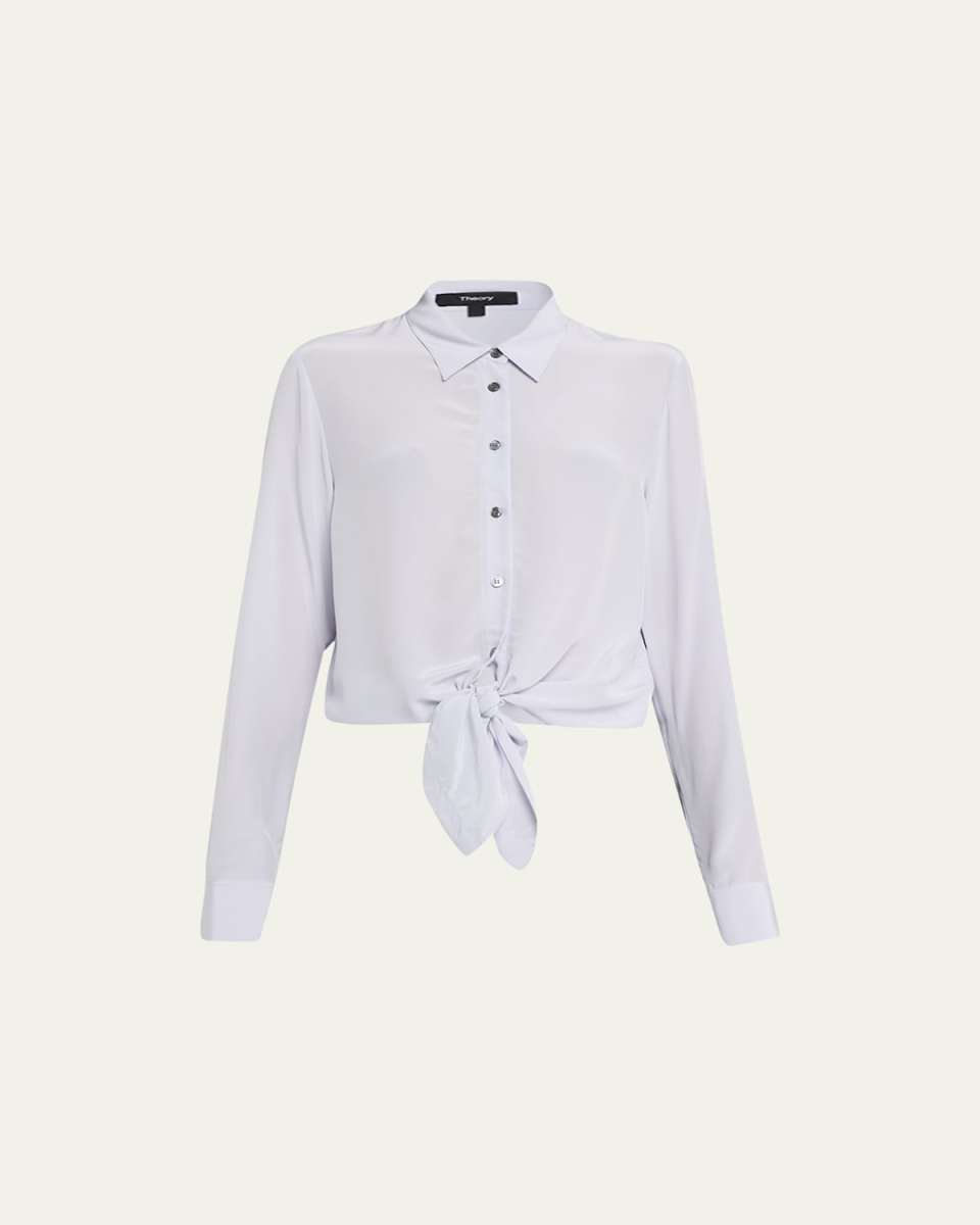 Button-Front Tie-Waist Viscose Shirt